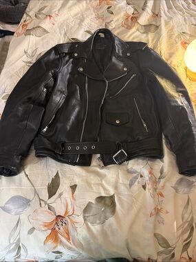Black Leather Moto Jacket with Belt